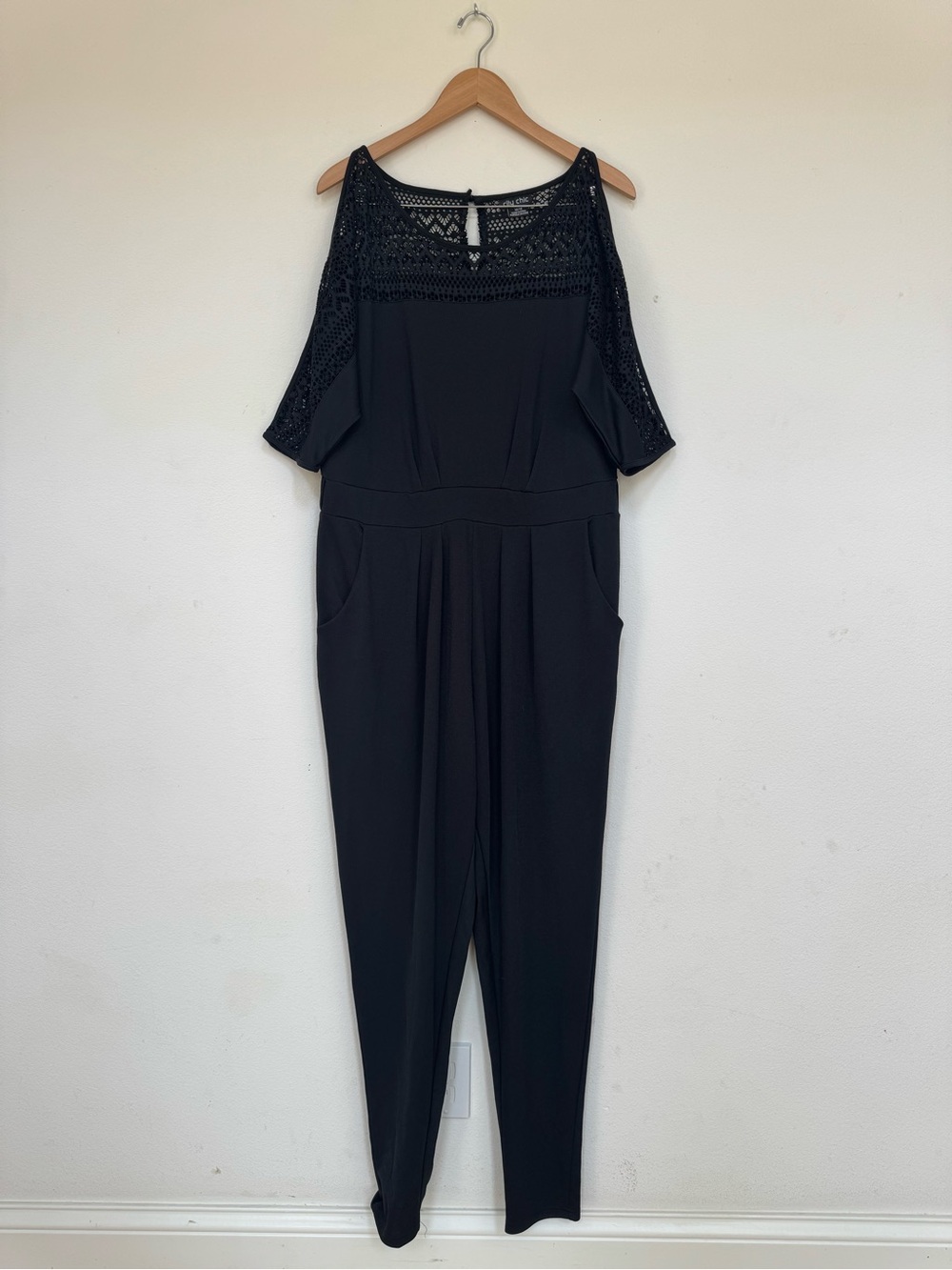 City Chic Black Cold-Shoulder Lace Jumpsuit